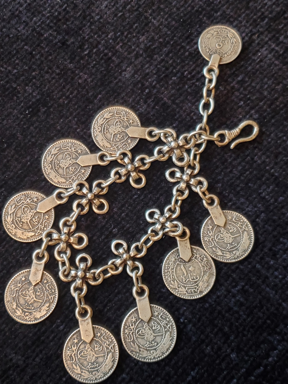 Vintage Turkish Coin Charm Bracelet - Silver Tone Women’s Jewelry